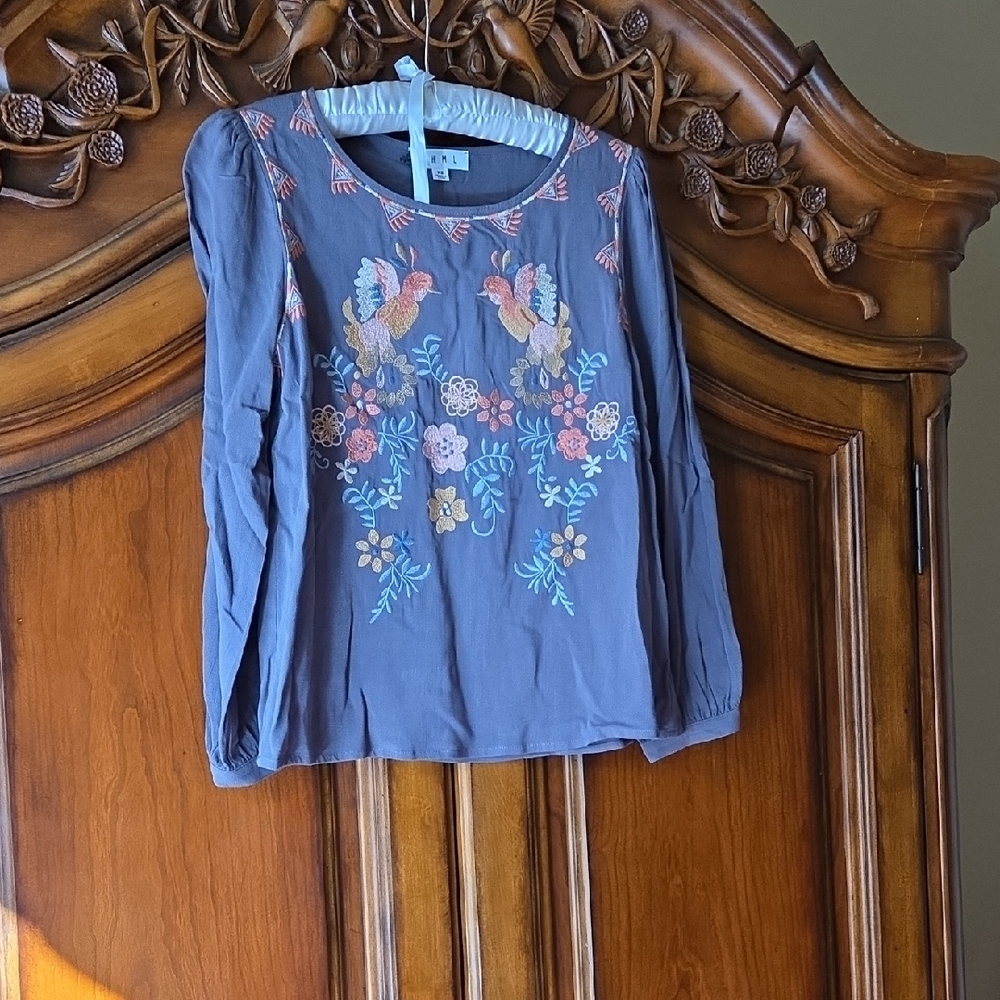 THML Charcoal Blouse with Multicolor Embroidery
